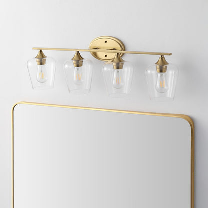 Jayne 32" 4-Light Iron/Glass Cottage Rustic LED Vanity Light, Brass Gold
