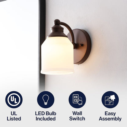 Lydia 5.13" 1-Light Metal LED Vanity Light with Frosted Glass Shade