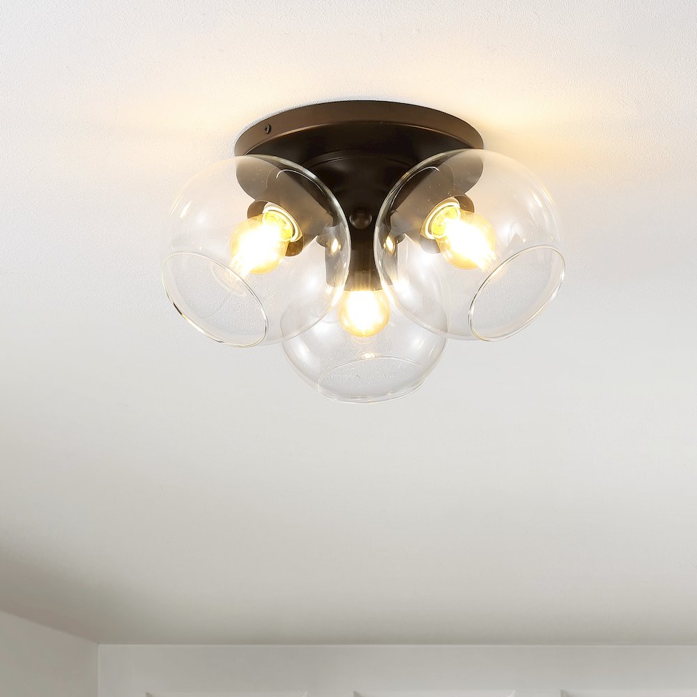 Iris Farmhouse Rustic Iron/Glass Led Semi Flush Mount