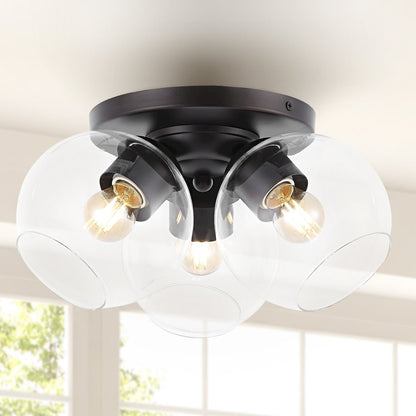 Iris Farmhouse Rustic Iron/Glass Led Semi Flush Mount