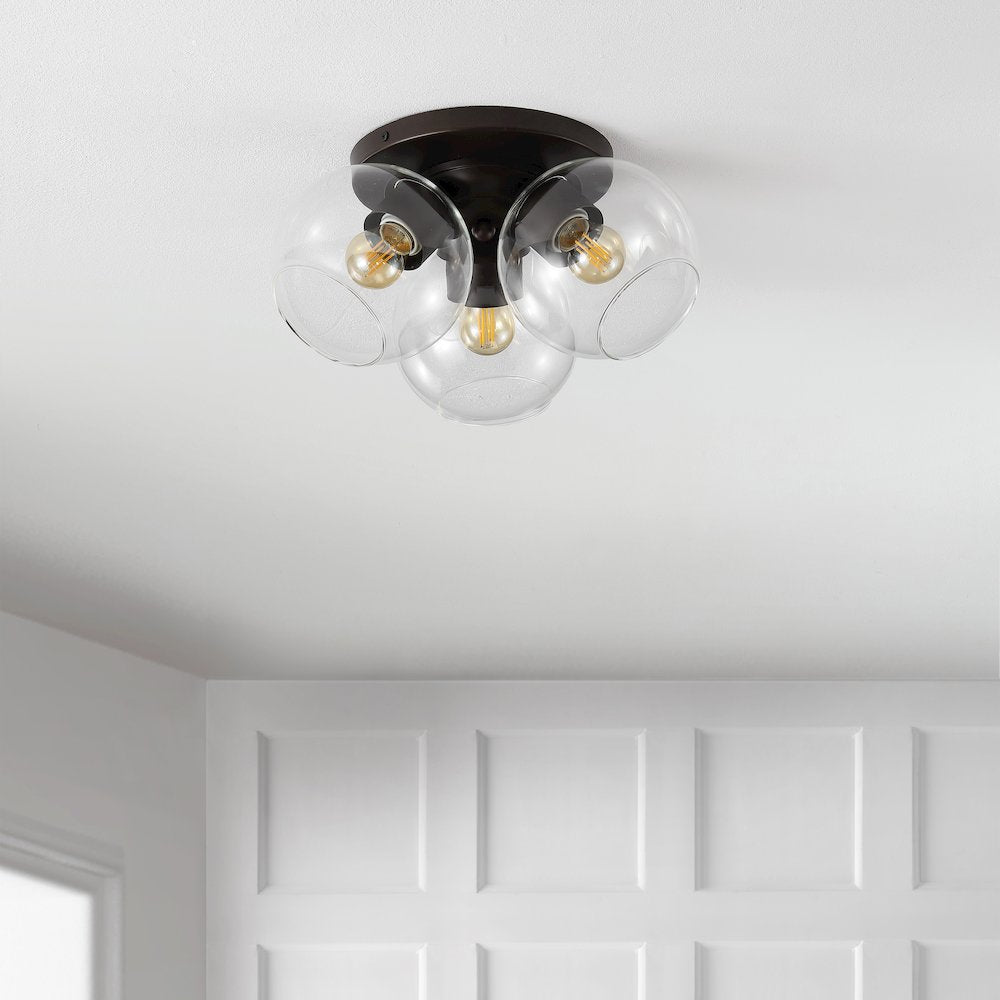 Iris Farmhouse Rustic Iron/Glass Led Semi Flush Mount