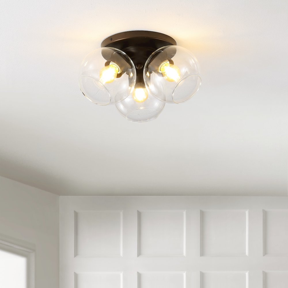 Iris Farmhouse Rustic Iron/Glass Led Semi Flush Mount