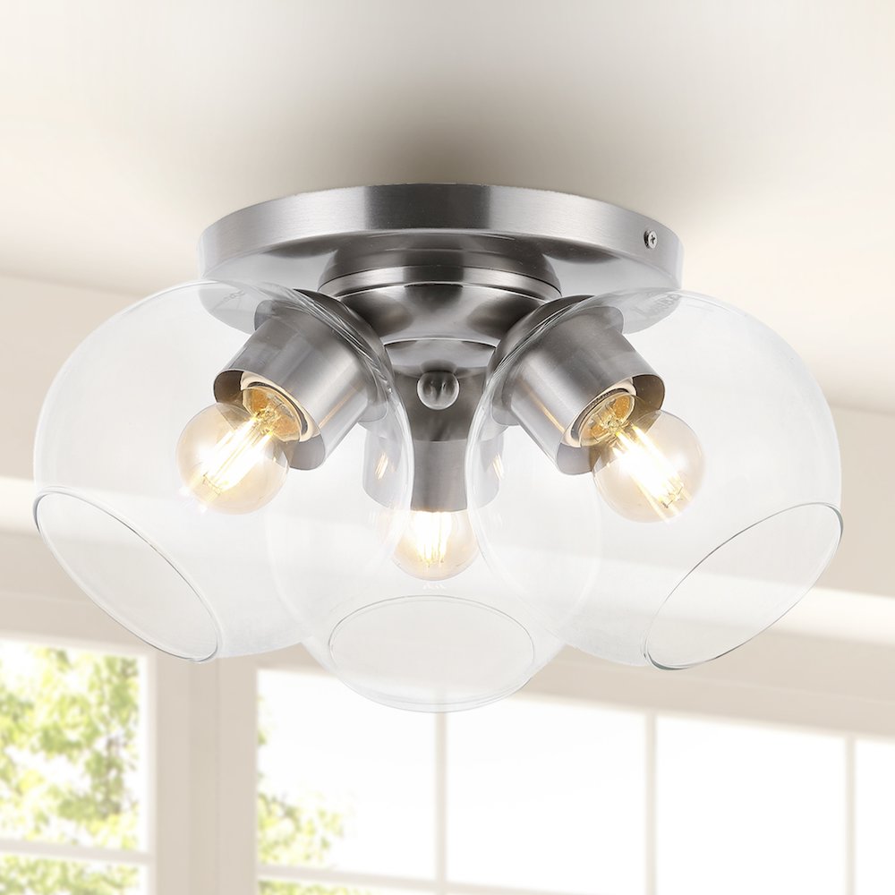 Iris Farmhouse Rustic Iron/Glass Led Semi Flush Mount
