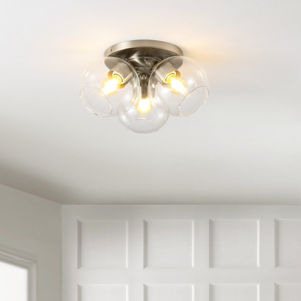 Iris Farmhouse Rustic Iron/Glass Led Semi Flush Mount