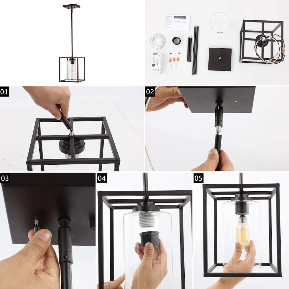 Quinn Industrial Farmhouse Iron/Glass Led Pendant