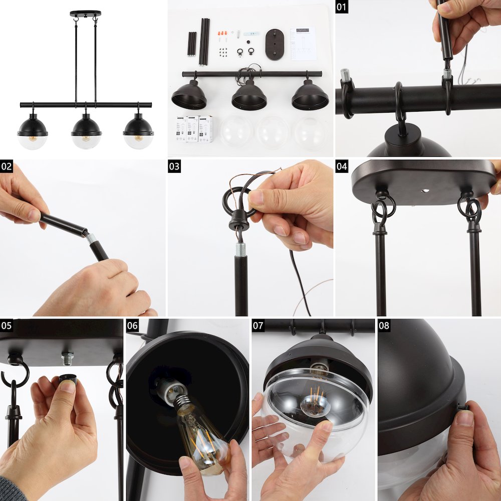 Caleb Industrial Farmhouse Iron/Glass Linear Led Pendant
