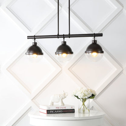 Caleb Industrial Farmhouse Iron/Glass Linear Led Pendant
