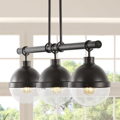 Caleb Industrial Farmhouse Iron/Glass Linear Led Pendant