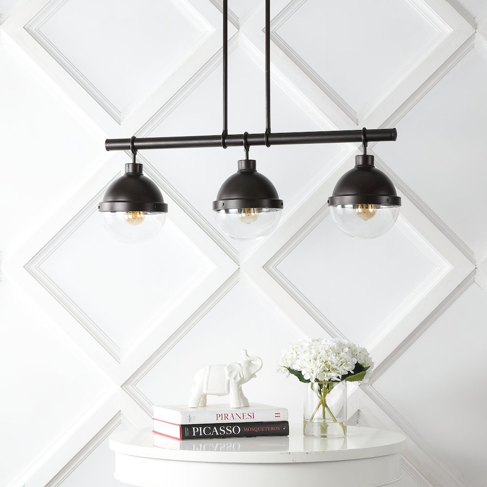Caleb Industrial Farmhouse Iron/Glass Linear Led Pendant