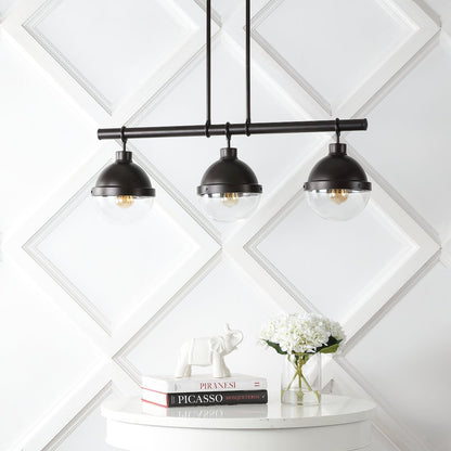 Caleb Industrial Farmhouse Iron/Glass Linear Led Pendant