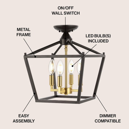 Plains 4-Light Iron Modern Farmhouse Led Flush Mount