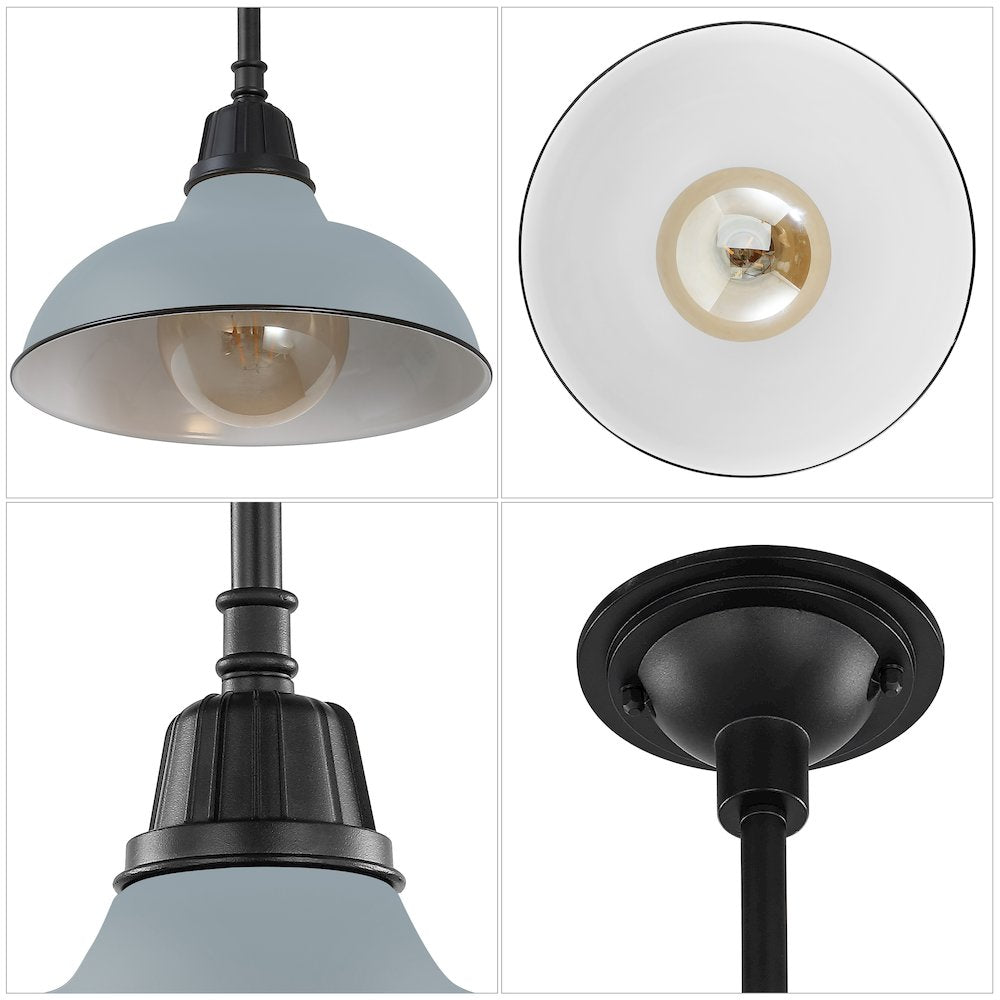 12.25" 1-Light Industrial Indoor/Outdoor Iron LED Pendant, Matte Silver Blue