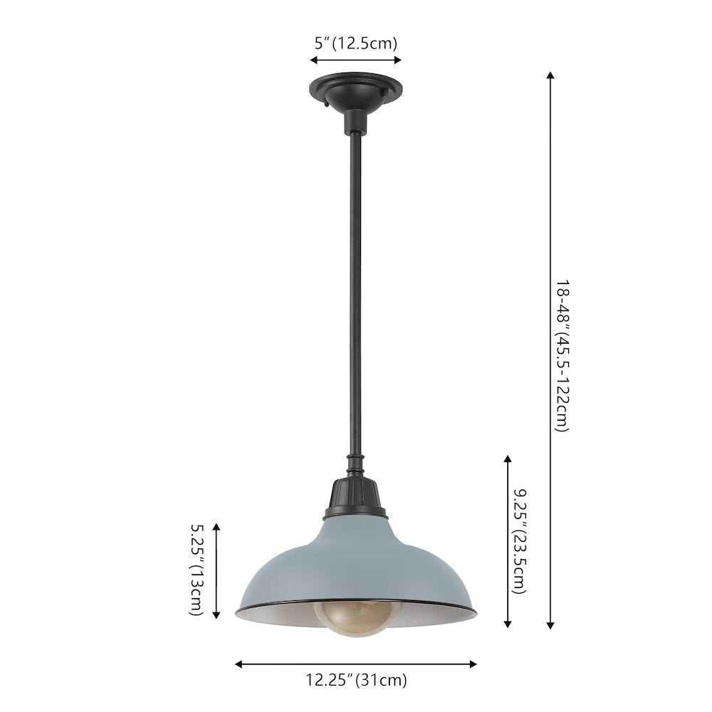 12.25" 1-Light Industrial Indoor/Outdoor Iron LED Pendant, Matte Silver Blue