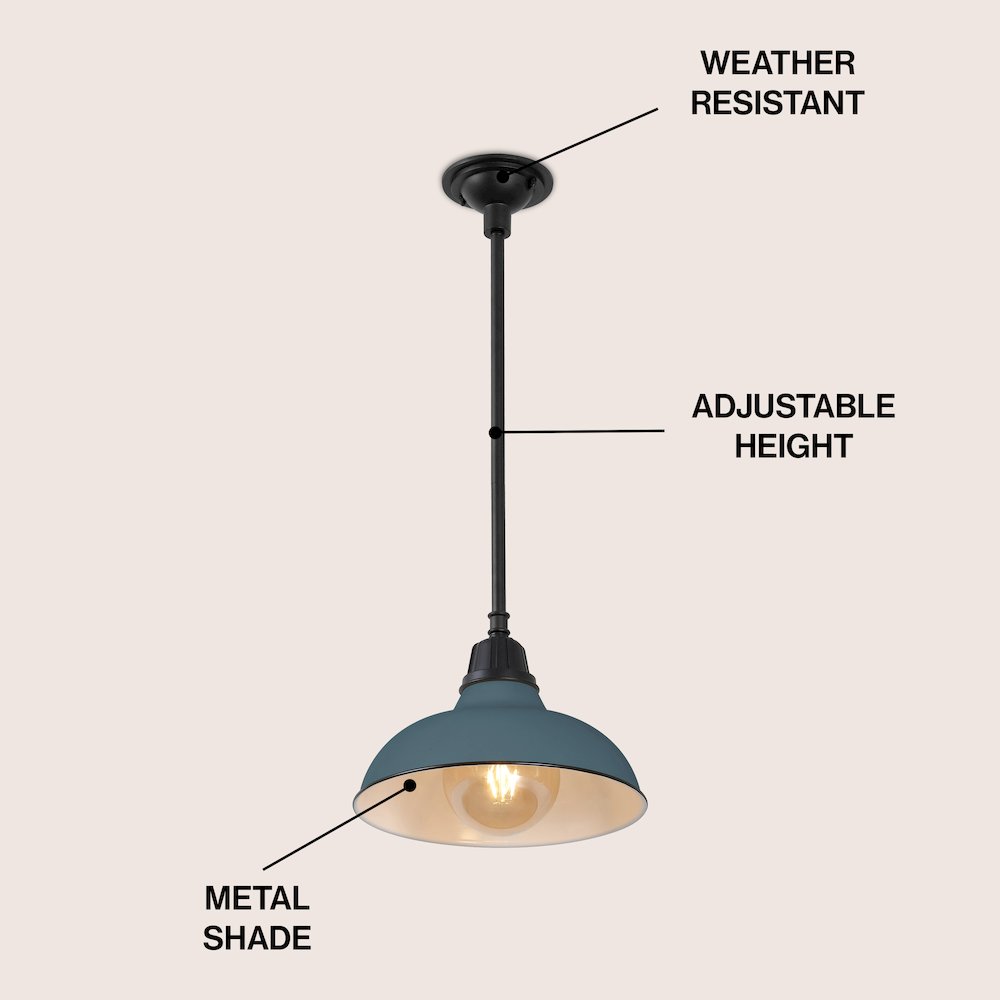 12.25" 1-Light Industrial Indoor/Outdoor Iron LED Pendant, Matte Silver Blue
