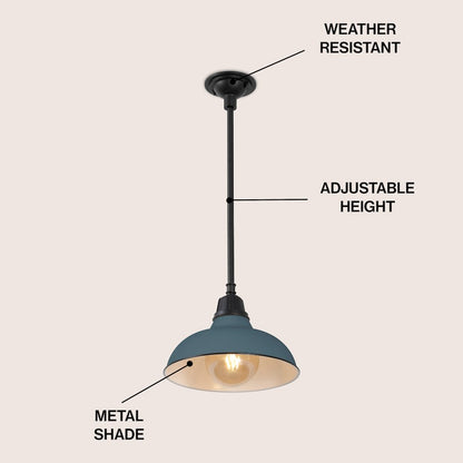 12.25" 1-Light Industrial Indoor/Outdoor Iron LED Pendant, Matte Silver Blue