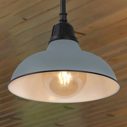 12.25" 1-Light Industrial Indoor/Outdoor Iron LED Pendant, Matte Silver Blue