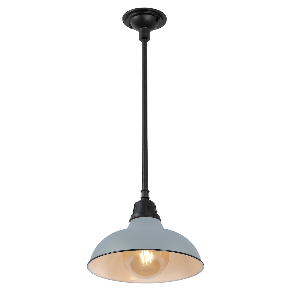 12.25" 1-Light Industrial Indoor/Outdoor Iron LED Pendant, Matte Silver Blue