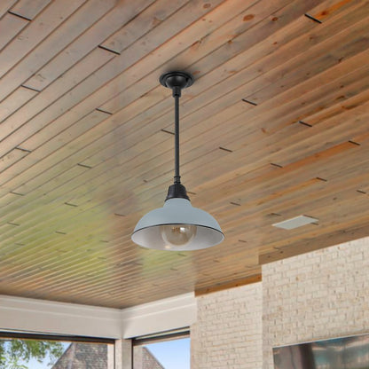 12.25" 1-Light Industrial Indoor/Outdoor Iron LED Pendant, Matte Silver Blue