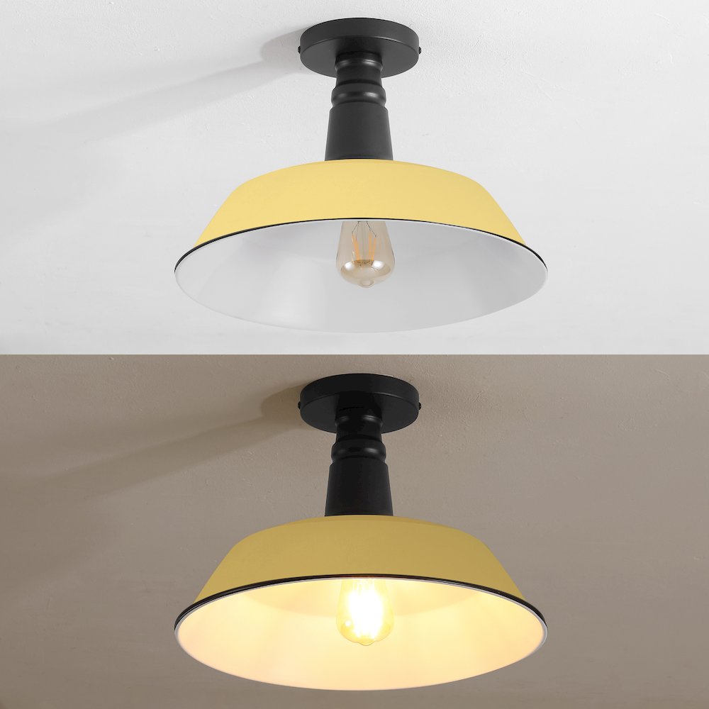 Indoor/Outdoor Iron LED Semi Flush Mount, Matte Yellow