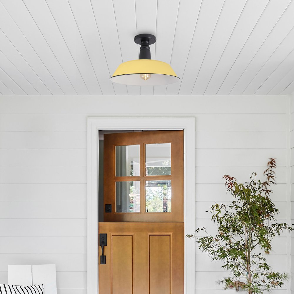 Indoor/Outdoor Iron LED Semi Flush Mount, Matte Yellow