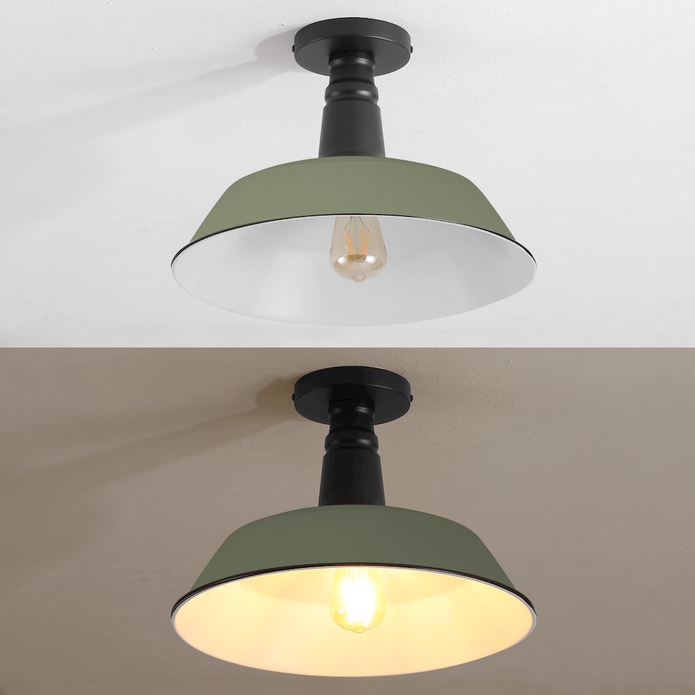 Indoor/Outdoor Iron LED Semi Flush Mount, Matte Olive Green