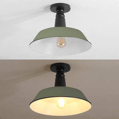 Indoor/Outdoor Iron LED Semi Flush Mount, Matte Olive Green