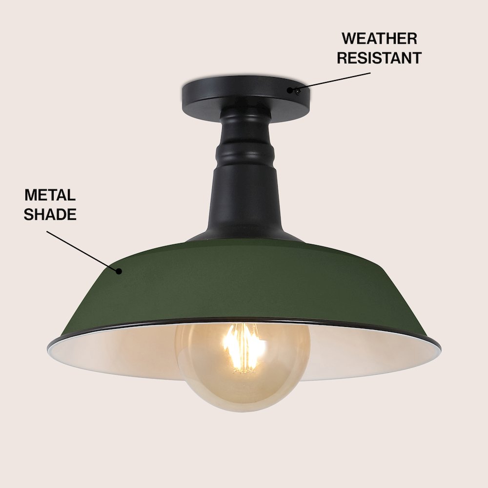 Indoor/Outdoor Iron LED Semi Flush Mount, Matte Olive Green