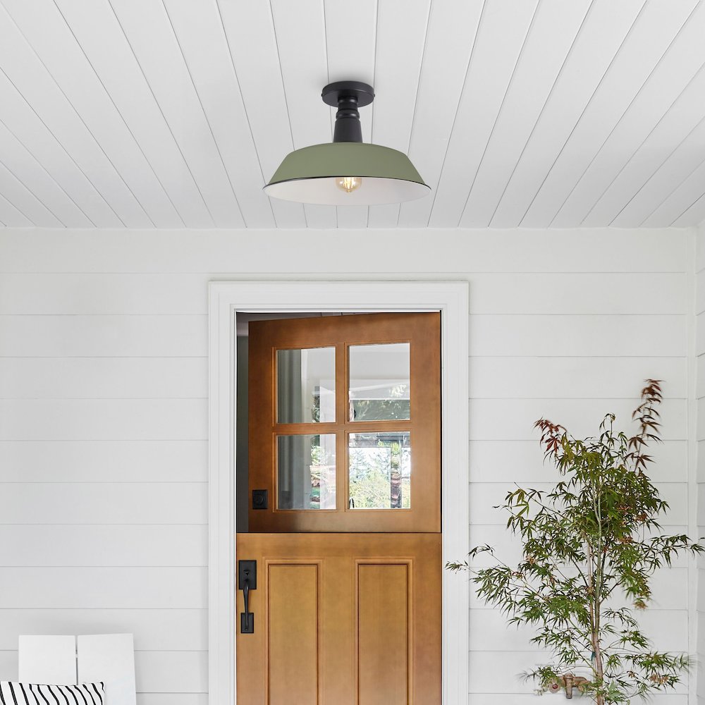 Indoor/Outdoor Iron LED Semi Flush Mount, Matte Olive Green