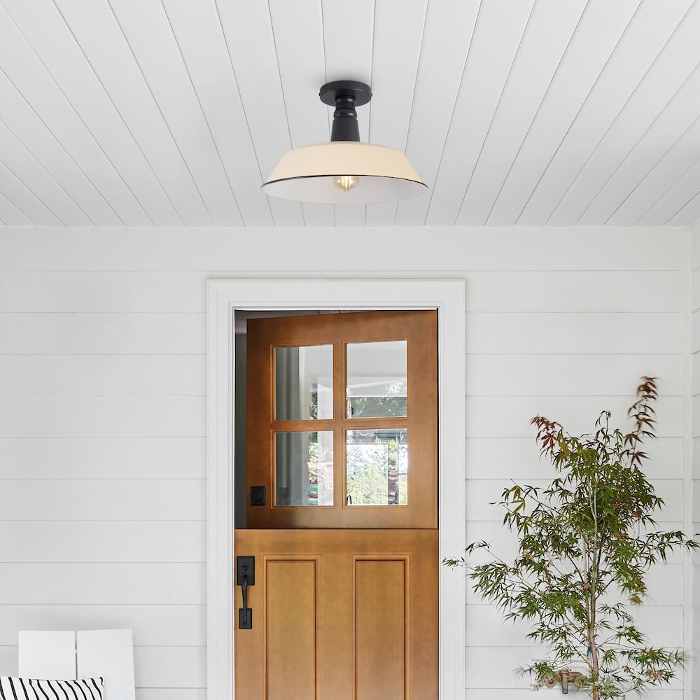 Indoor/Outdoor Iron LED Semi Flush Mount, Matte Almond