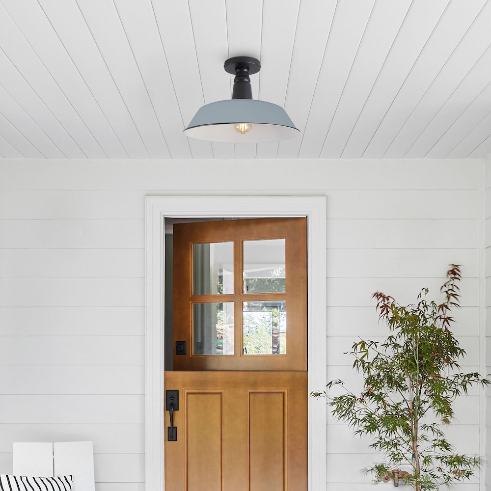 Indoor/Outdoor Iron LED Semi Flush Mount, Matte Silver Blue