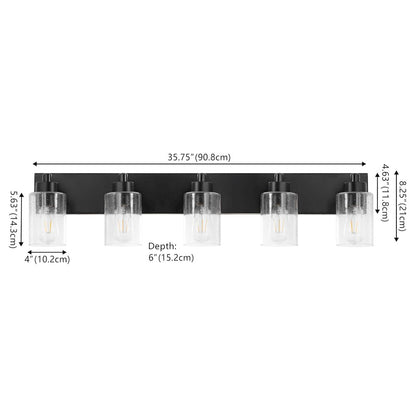Irving 36" 5-Light Seeded Glass/Iron Modern Contemporary LED Vanity Light, Black