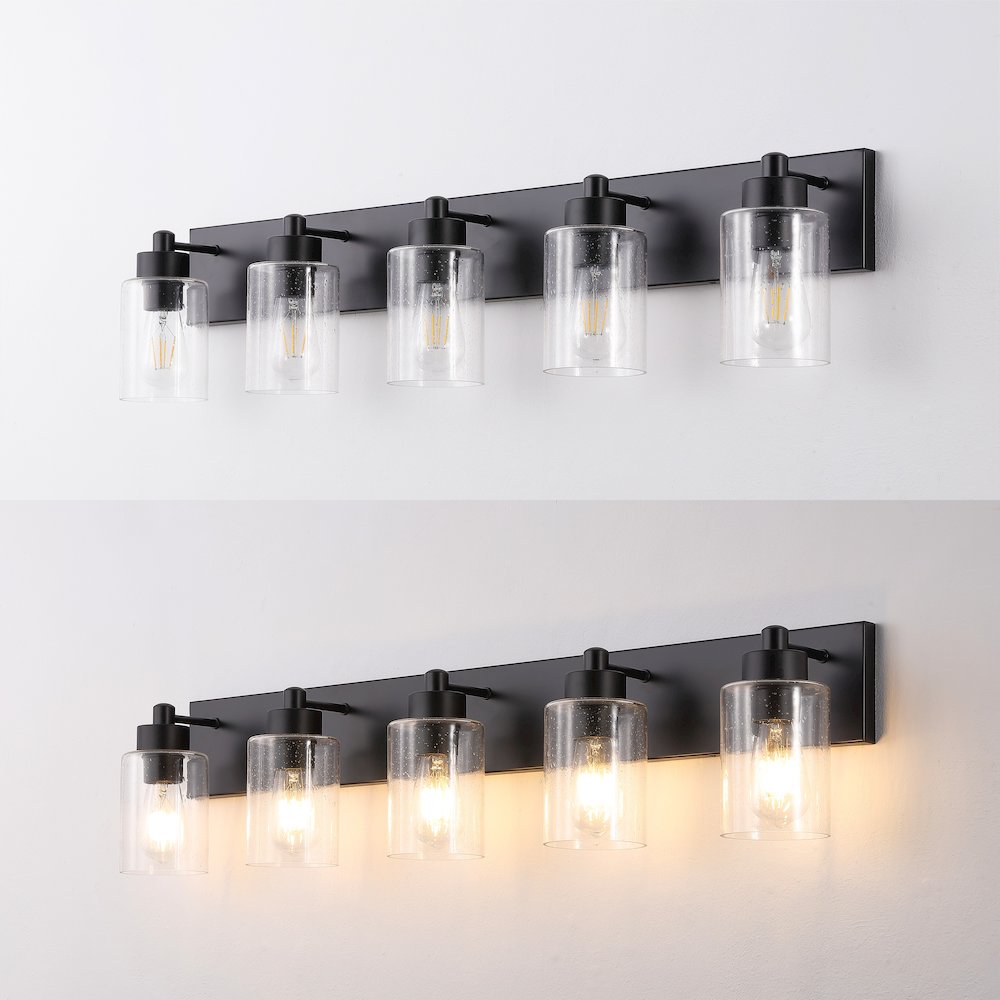 Irving 36" 5-Light Seeded Glass/Iron Modern Contemporary LED Vanity Light, Black