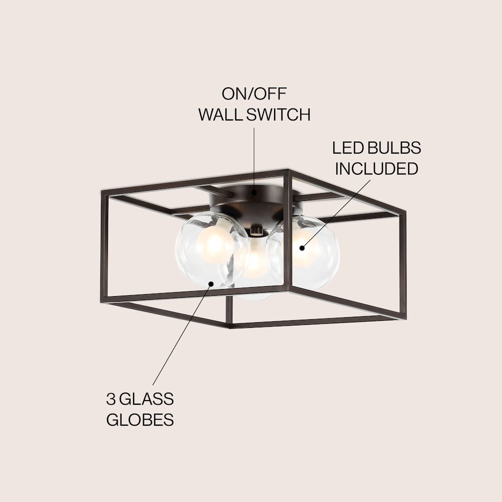 Kyle 3-Light Modern Farmhouse Metal/Iron Open-Caged Led Flush Mount