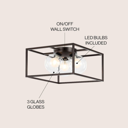 Kyle 3-Light Modern Farmhouse Metal/Iron Open-Caged Led Flush Mount
