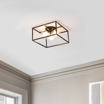 Kyle 3-Light Modern Farmhouse Metal/Iron Open-Caged Led Flush Mount