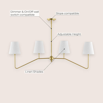 Signe 4-Light Classic Minimalist Iron Linear Led Pendant