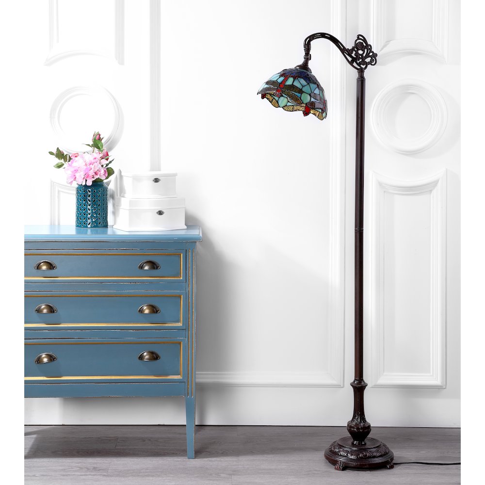 Dragonfly Tiffany Style Arched Led Floor Lamp