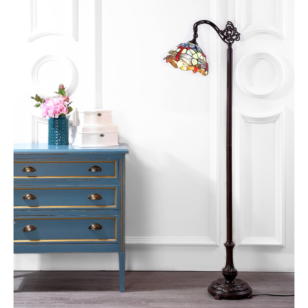Dragonfly Tiffany Style Arched Led Floor Lamp