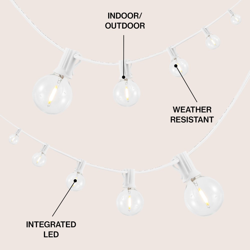 25-Light 25 ft. Rustic Incandescent G40 Bistro Globe Bulb String Lights, White