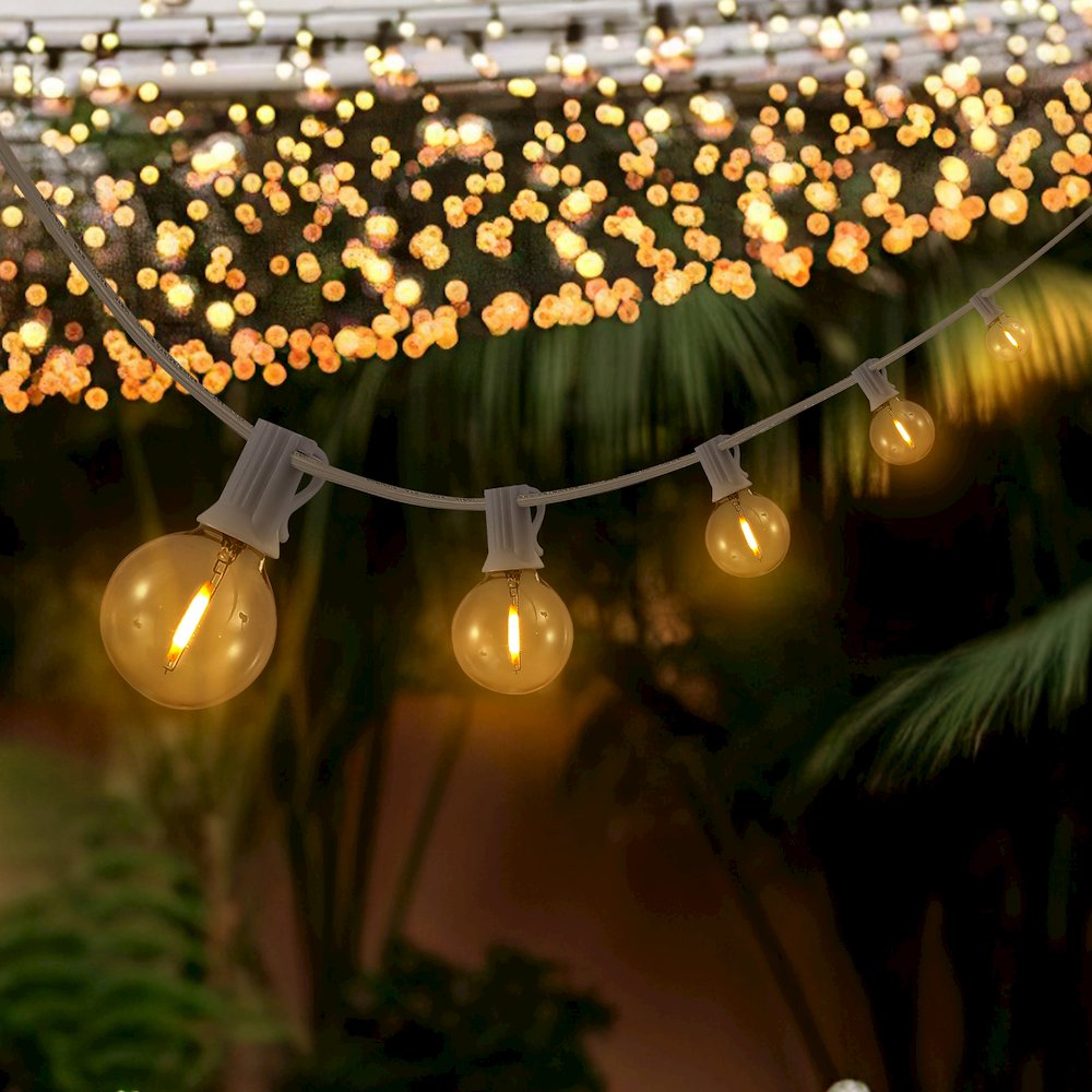 25-Light 25 ft. Rustic Incandescent G40 Bistro Globe Bulb String Lights, White