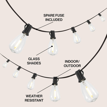 10-Light 10 ft. Rustic Industrial ST38 Clear Bulb String Lights, Black - LED