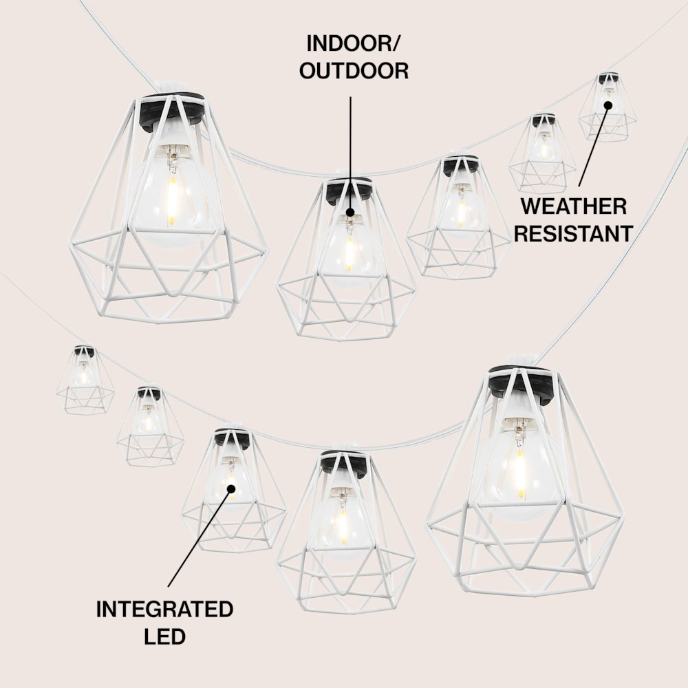 10-Light 10 ft. Transitional Incandescent G40 Diamond Cage String Lights, White