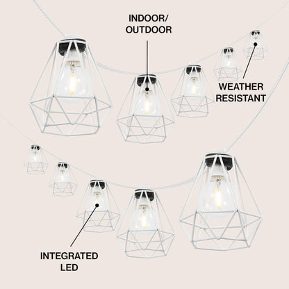 10-Light 10 ft. Transitional Incandescent G40 Diamond Cage String Lights, White