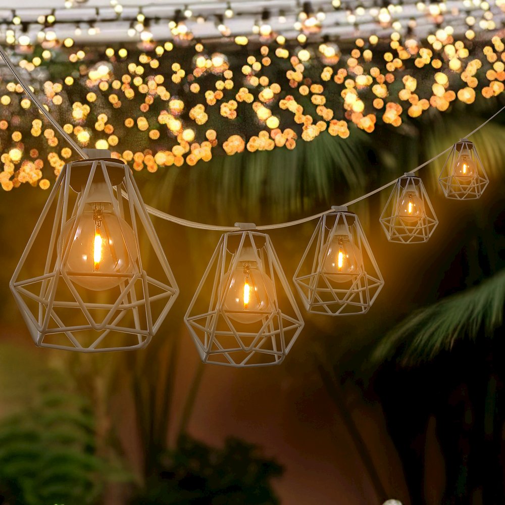 10-Light 10 ft. Transitional Incandescent G40 Diamond Cage String Lights, White