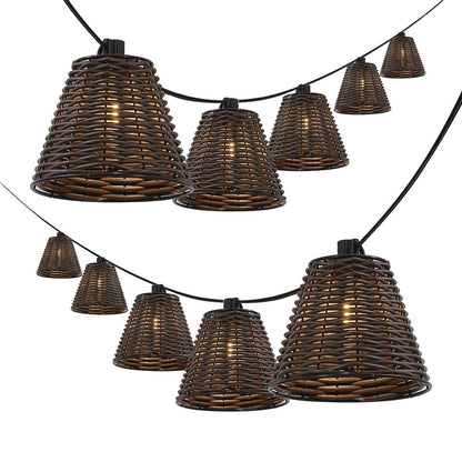 10-Light 10 ft. Cottage LED G40 Faux-Rattan Shaded String Lights, Dark Brown