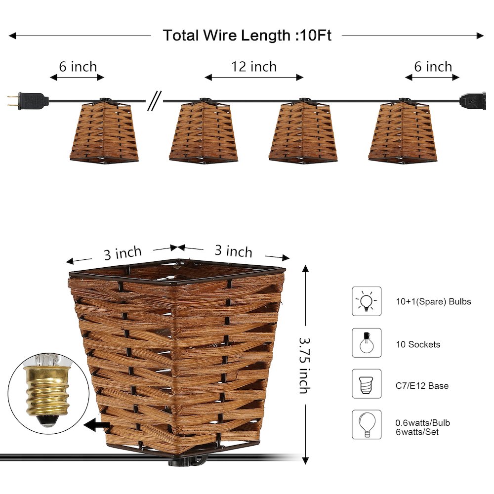 Vintage Incandescent G40 Square Bamboo Shaded String Lights