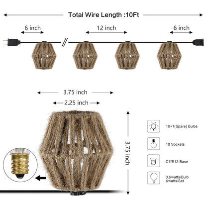 Incandescent C7 Lantern Hemp Rope Shaded String Lights