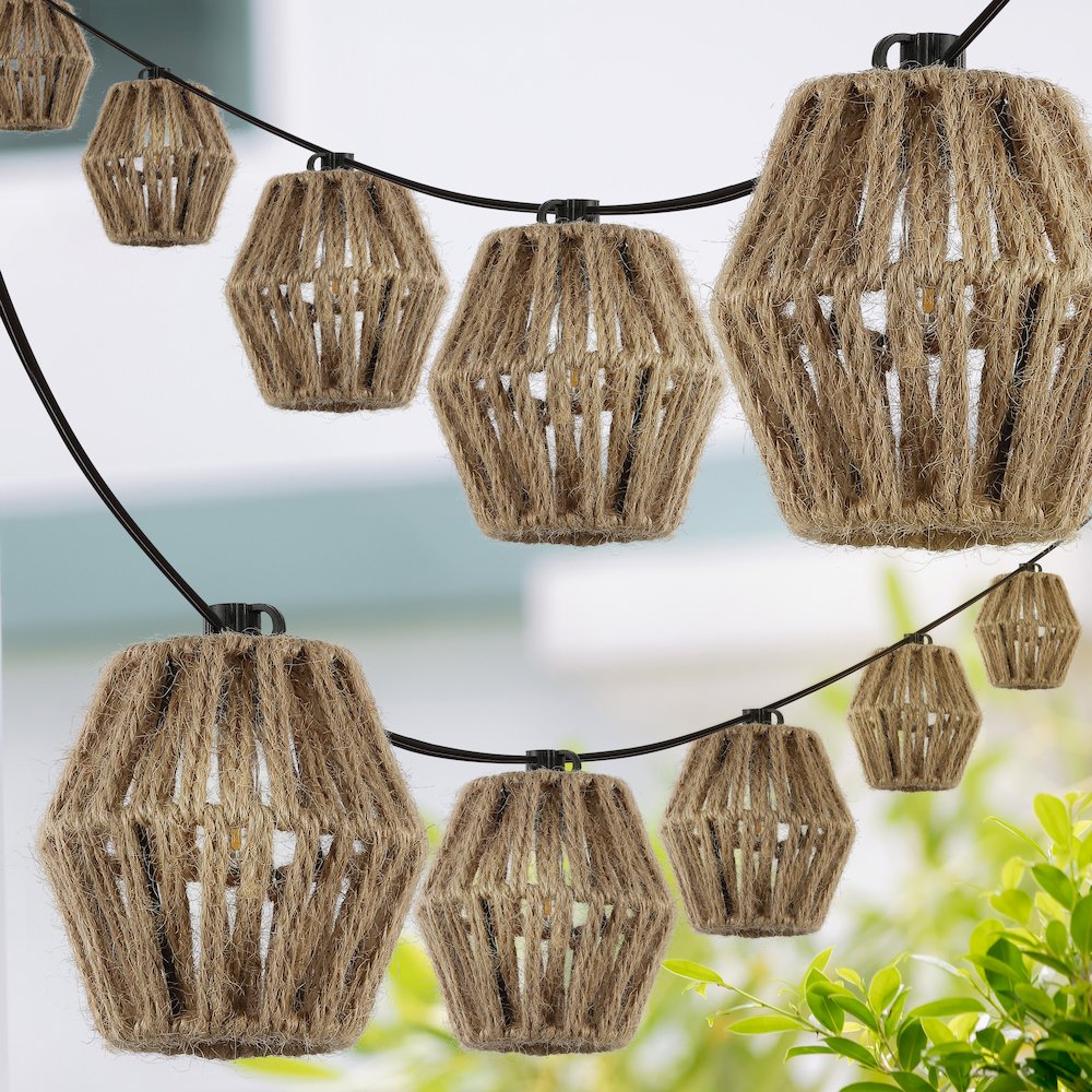 Incandescent C7 Lantern Hemp Rope Shaded String Lights