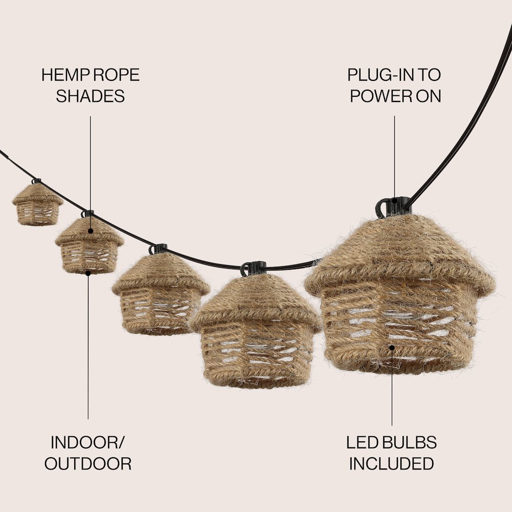 Incandescent G40 Tiki Hut Hemp Rope Shaded String Lights