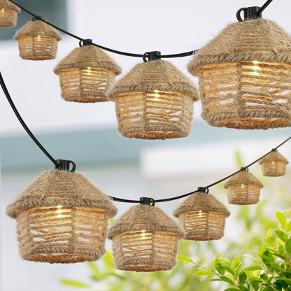 Incandescent G40 Tiki Hut Hemp Rope Shaded String Lights